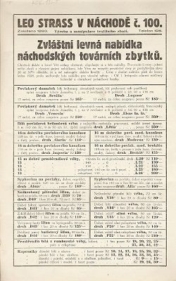 Reklamní list Leo Strass - Náchod 1927