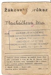 Žákovský průkaz - obchodní akademie Brno 1941