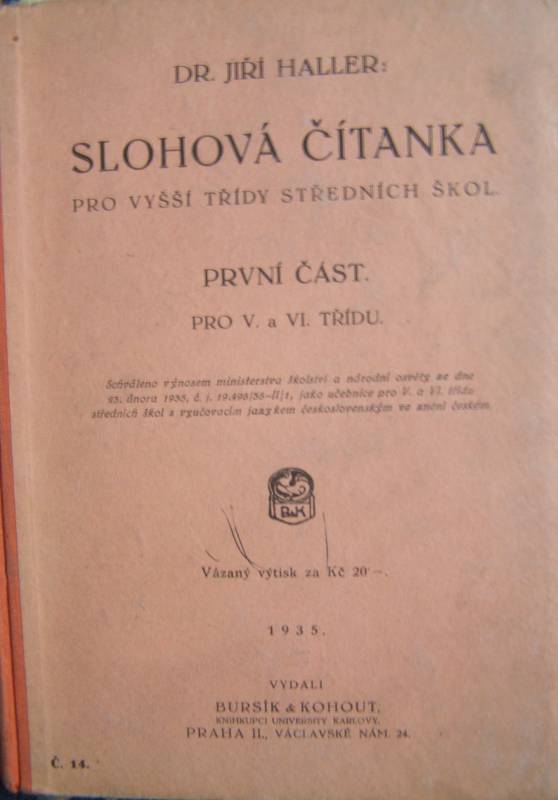 Slohová čítanka pro V. a VI. třídy - 1935