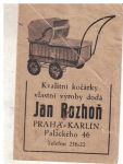 Reklamní kalendář Kočárky Jan Rozhoň - Praha-Karlín 1948