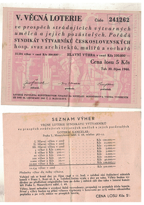 V. věcná loterie ve prospěch strádajících výtvarných umělců 1946