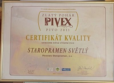 Staropramen - certifikát kvality Pivex