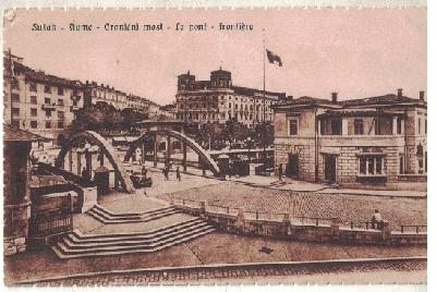 Stará pohlednice Sušak - Hraniční most - Chorvatsko